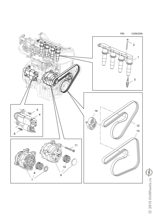 Opel astra схема приводного ремня